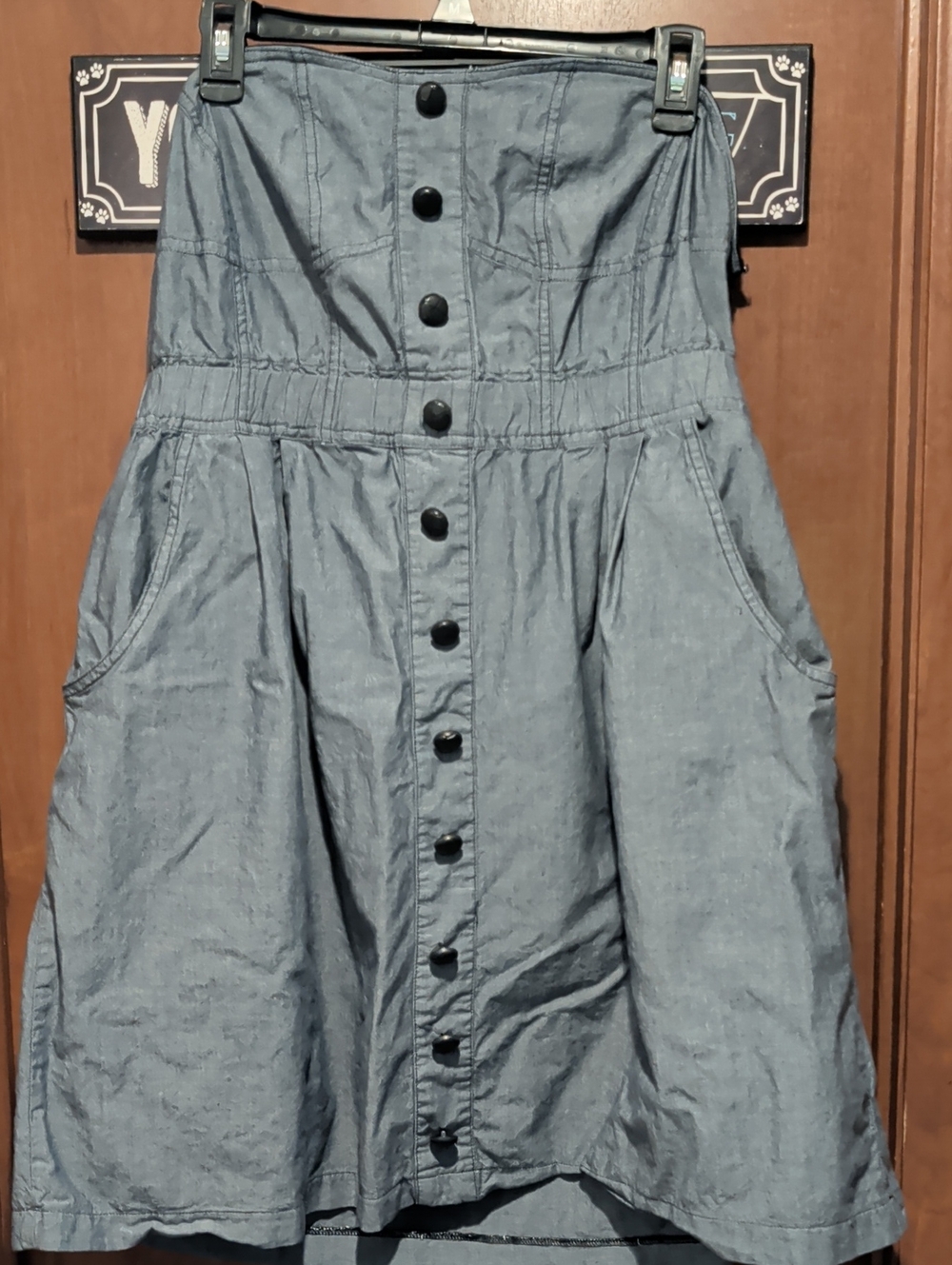 Pure Energy Strapless Chambray Button-Front Dress in Light Blue